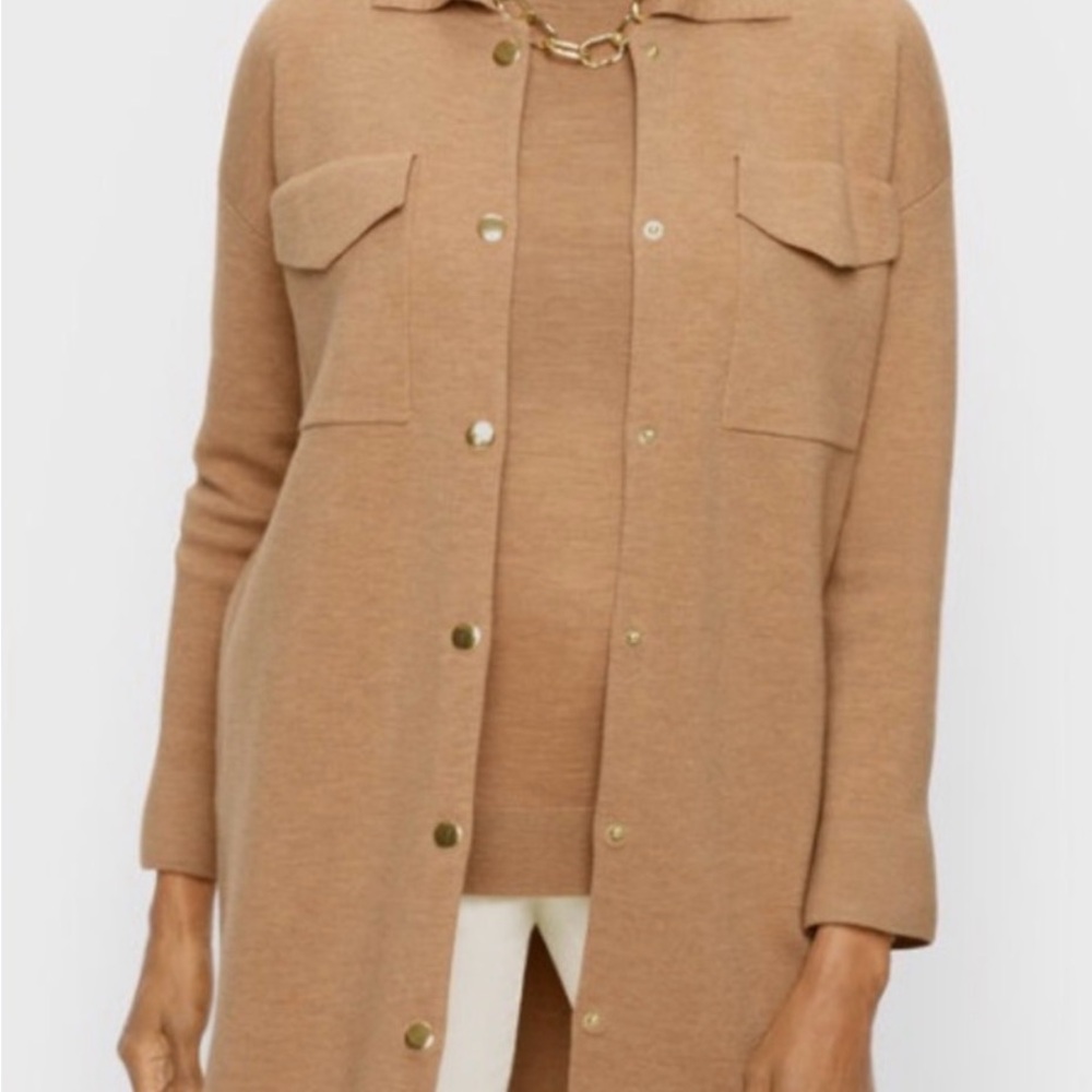 Talbots Merino Wool Sweater Jacket  in Tan